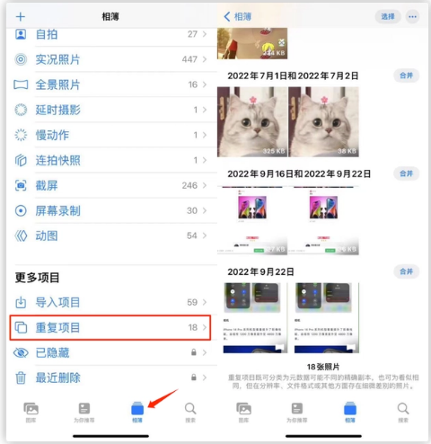 洛扎苹果手机维修分享iOS 16 中相册重复项目功能使用方法 